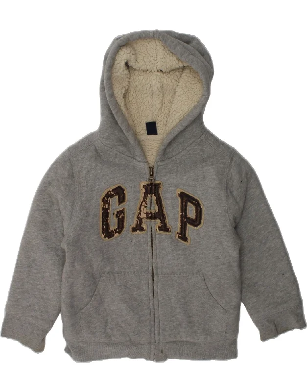 men's v-neck sweaters -GAP Boys Graphic Sherpa Zip Hoodie Sweater 2-3 Years Grey Cotton