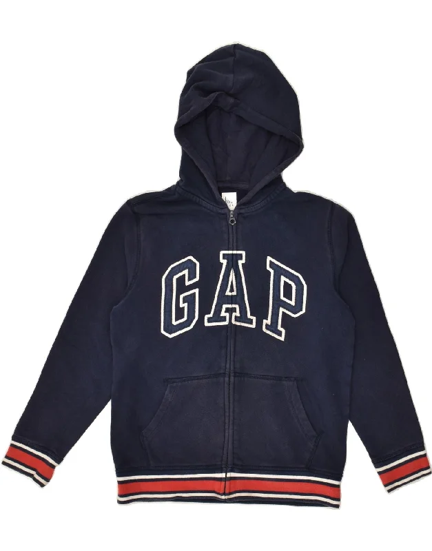 men's hooded sweaters -GAP Boys Graphic Zip Hoodie Sweater 11-12 Years XL Navy Blue Cotton