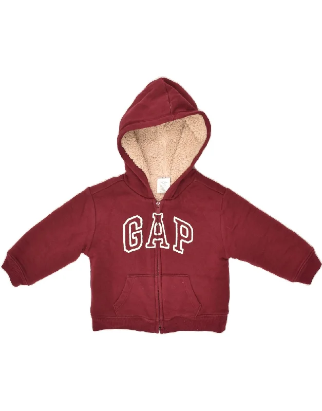 men's v-neck sweaters -GAP Boys Graphic Zip Hoodie Sweater 2-3 Years Burgundy Cotton