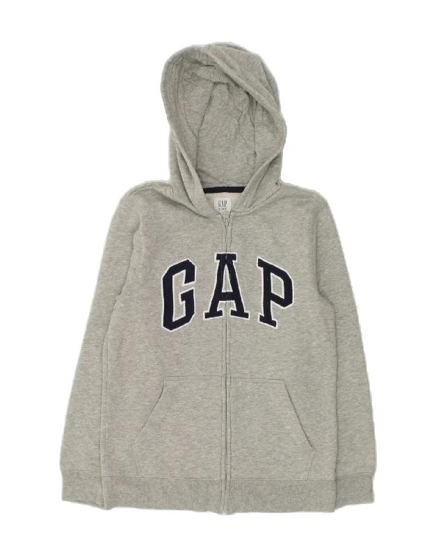 men's luxurious sweaters -GAP Boys Graphic Zip Hoodie Sweater 8-9 Years Large Grey Cotton