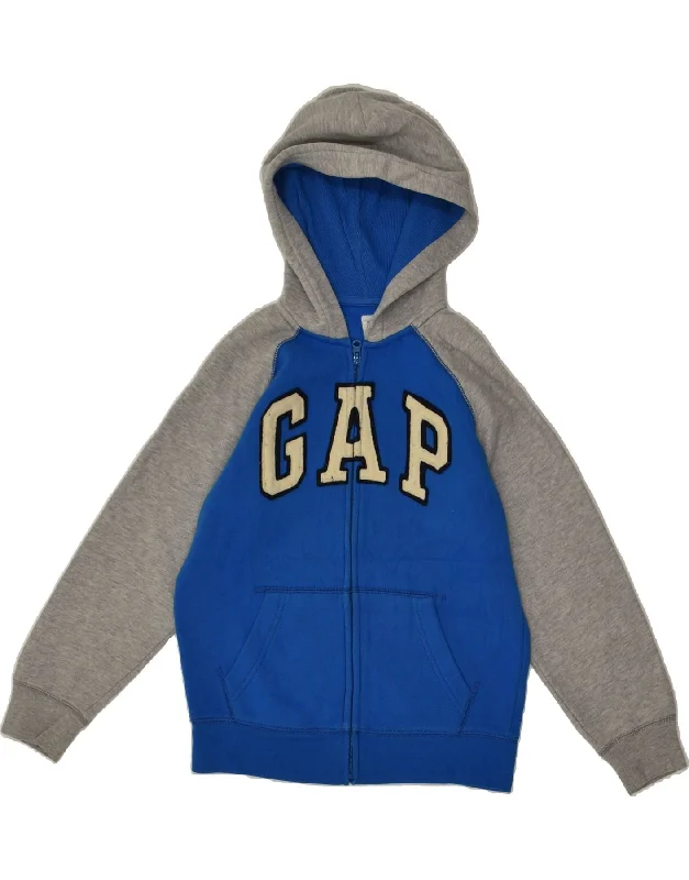 men's slim knit sweaters -GAP Boys Graphic Zip Hoodie Sweater 9-10 Years Large Blue Colourblock