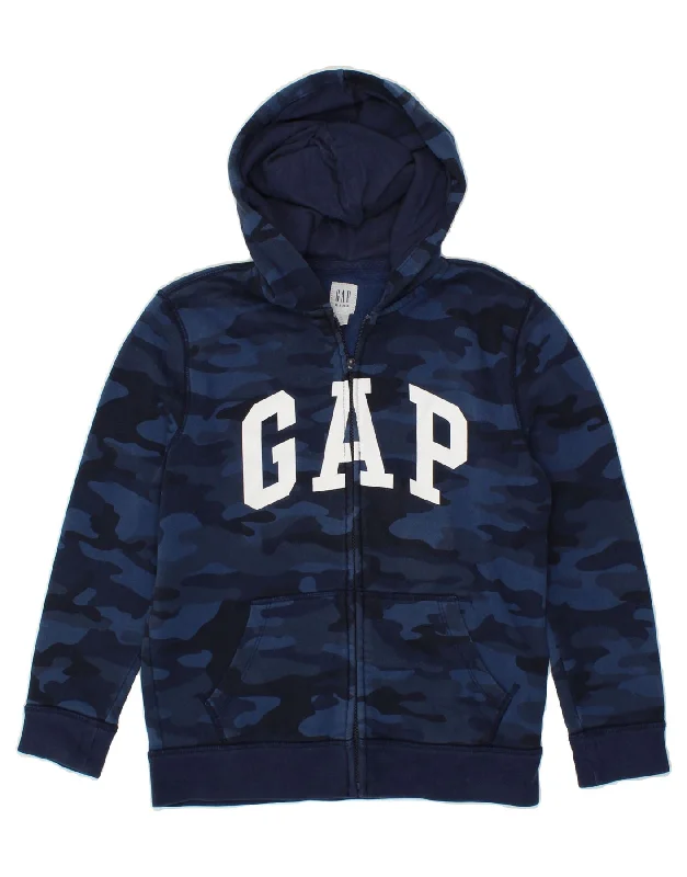 men's long sleeve cardigans -GAP Boys Graphic Zip Hoodie Sweater 9-10 Years Large Navy Blue Camouflage