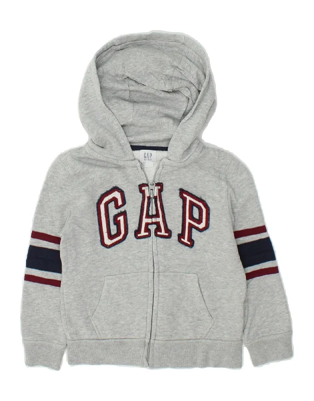 men's comfortable sweaters -GAP Boys Graphic Zip Hoodie Sweater 9-10 Years XS Grey Colourblock Cotton