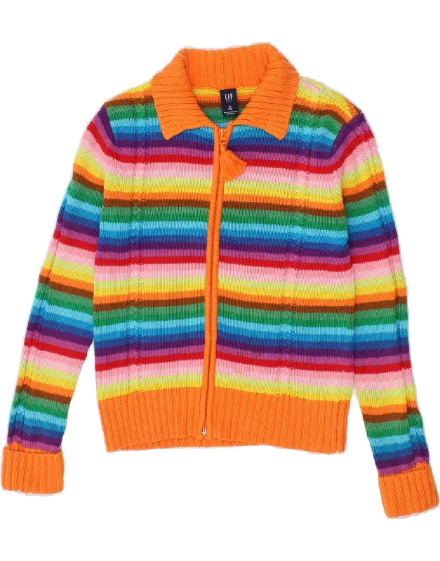 men's wool sweater vests -GAP Girls Cardigan Sweater 11-12 Years XL Multicoloured Striped Cotton