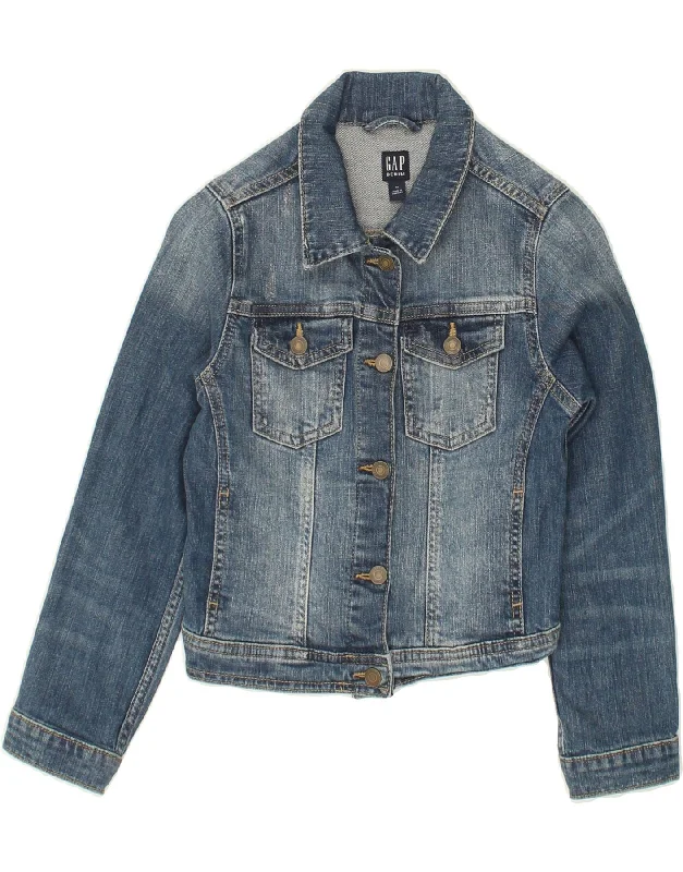 men's puffer jackets -GAP Girls Crop Denim Jacket 8-9 Years Medium Blue Cotton