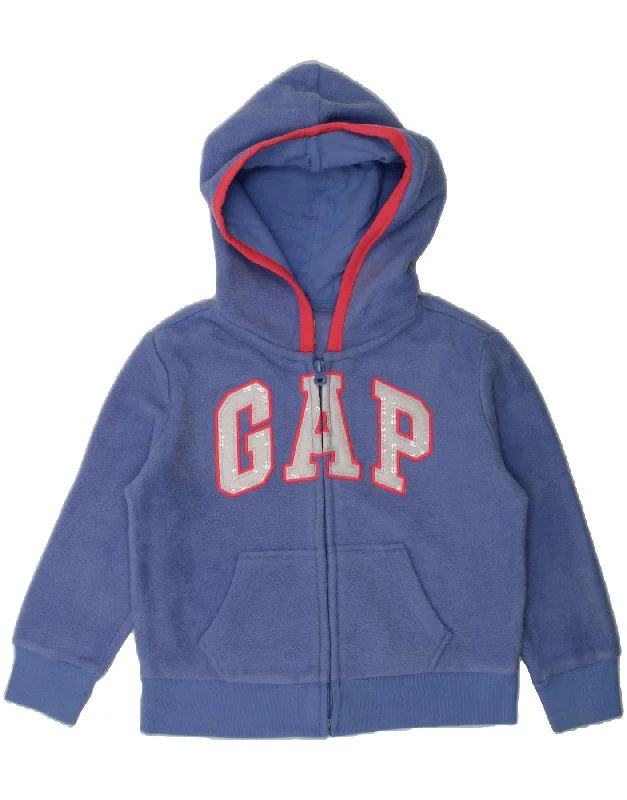 men's rugged jackets -GAP Girls Graphic Hooded Fleece Jacket 4-5 Years XS Blue Polyester