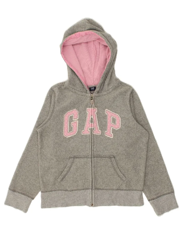 men's military jackets -GAP Girls Graphic Hooded Fleece Jacket 8-9 Years Grey Polyester