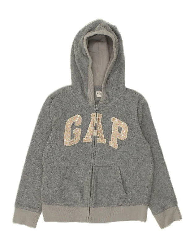 men's lightweight jackets -GAP Girls Graphic Hooded Fleece Jacket 9-10 Years Large Grey Polyester