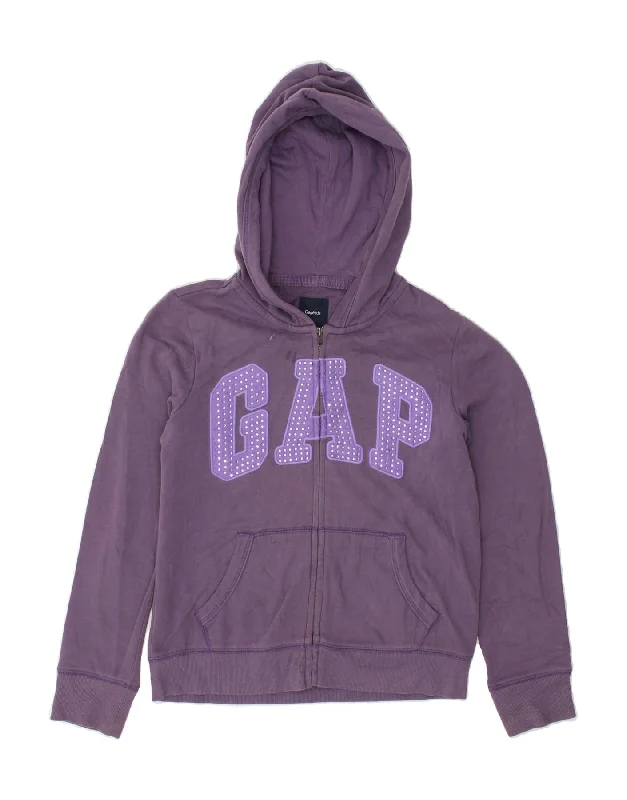 men's knitted turtleneck sweaters -GAP Girls Graphic Zip Hoodie Sweater 11-12 Years XL Purple