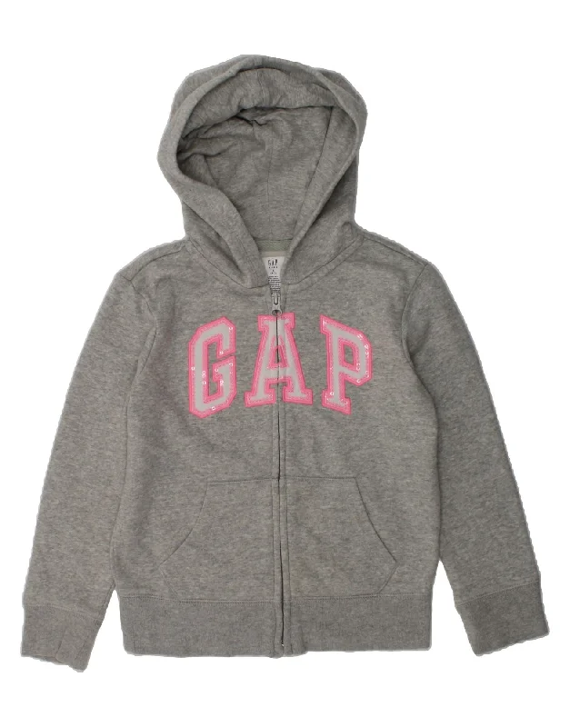 men's knit cardigans -GAP Girls Graphic Zip Hoodie Sweater 6-7 Years Small Grey Cotton