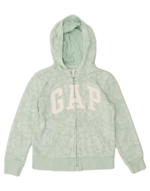 men's elegant cardigans -GAP Girls Graphic Zip Hoodie Sweater 7-8 Years Medium Green Floral Cotton