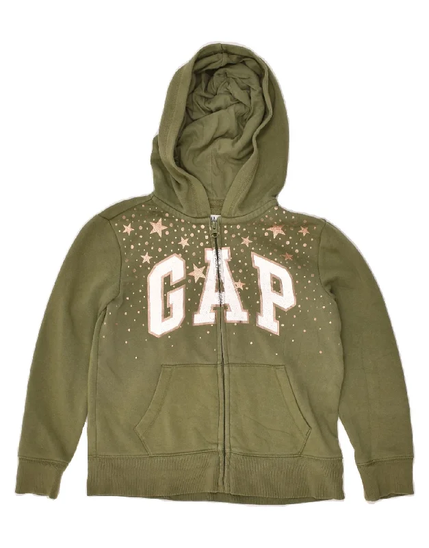 men's oversized sweaters -GAP Girls Graphic Zip Hoodie Sweater 7-8 Years Medium   Khaki Cotton