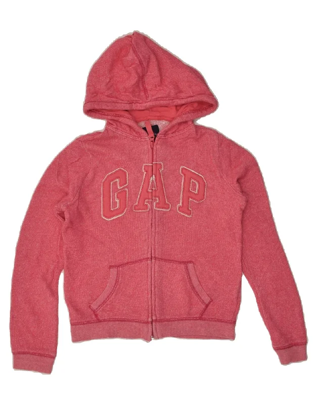 men's versatile sweaters -GAP Girls Graphic Zip Hoodie Sweater 7-8 Years Medium Pink Cotton