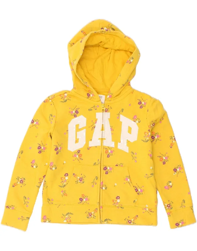 men's crewneck sweaters -GAP Girls Graphic Zip Hoodie Sweater 7-8 Years Medium  Yellow Floral