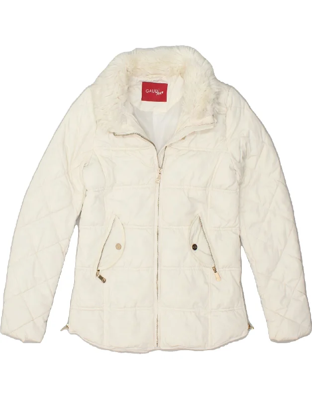 men's denim jackets -GAUDI Girls Padded Jacket 15-16 Years Off White Polyester