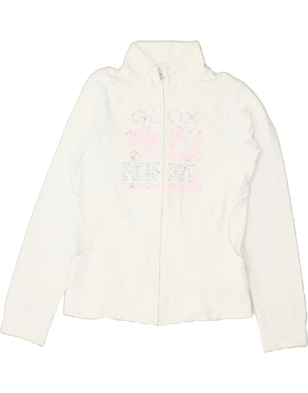 men's padded jackets -GEOX Girls Graphic Tracksuit Top Jacket 13-14 Years White Cotton