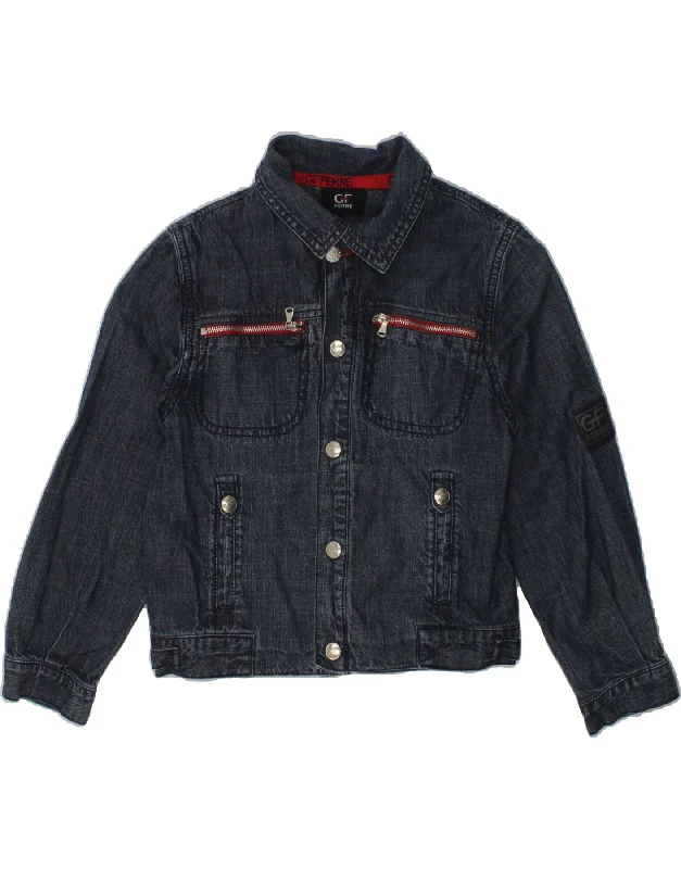 men's denim jackets -GF FERRE Boys Denim Jacket 5-6 Years Navy Blue Cotton