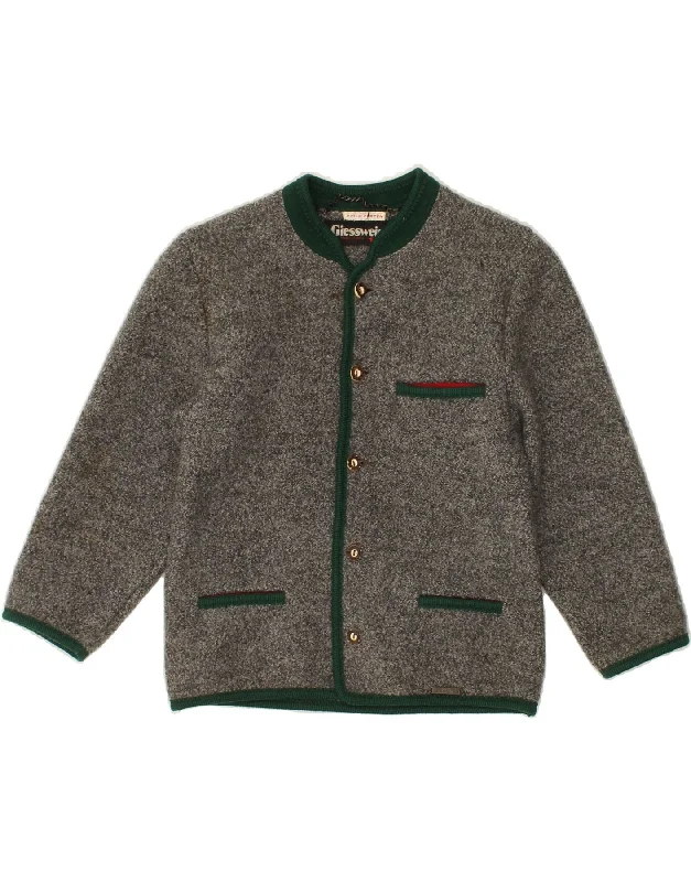 men's stylish turtleneck sweaters -GIESSWEIN Boys Graphic Cardigan Sweater 7-8 Years Grey Wool