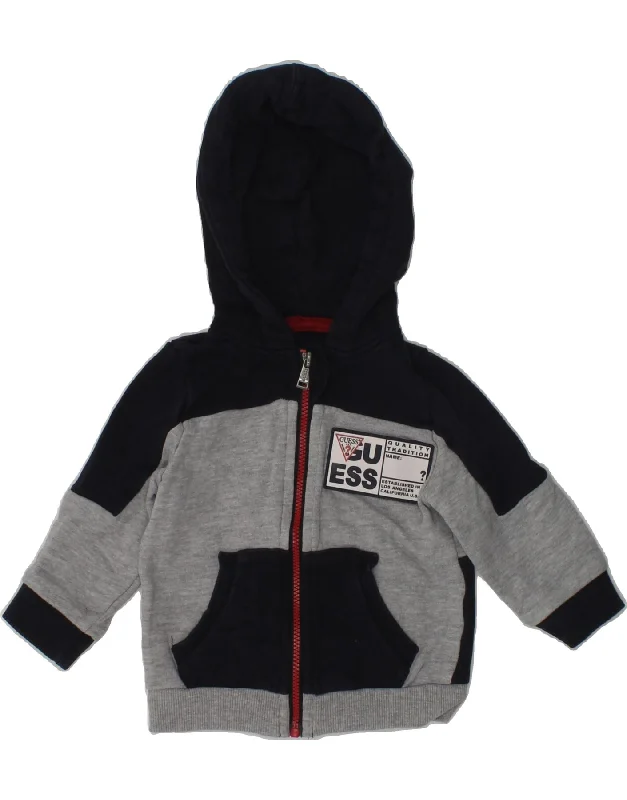 men's thermal sweaters -GUESS Baby Boys Graphic Zip Hoodie Sweater 6-9 Months Grey Colourblock