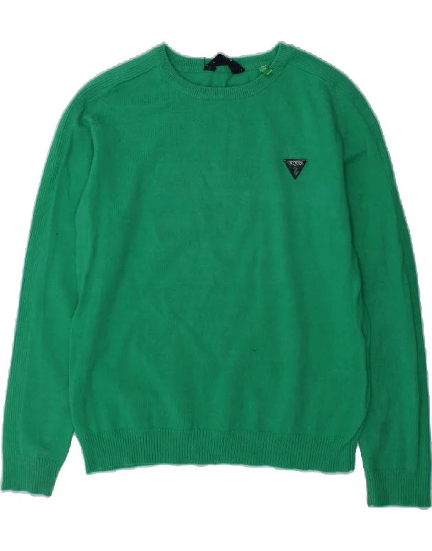 men's thermal sweaters -GUESS Boys Boat Neck Jumper Sweater 7-8 Years Green Cotton