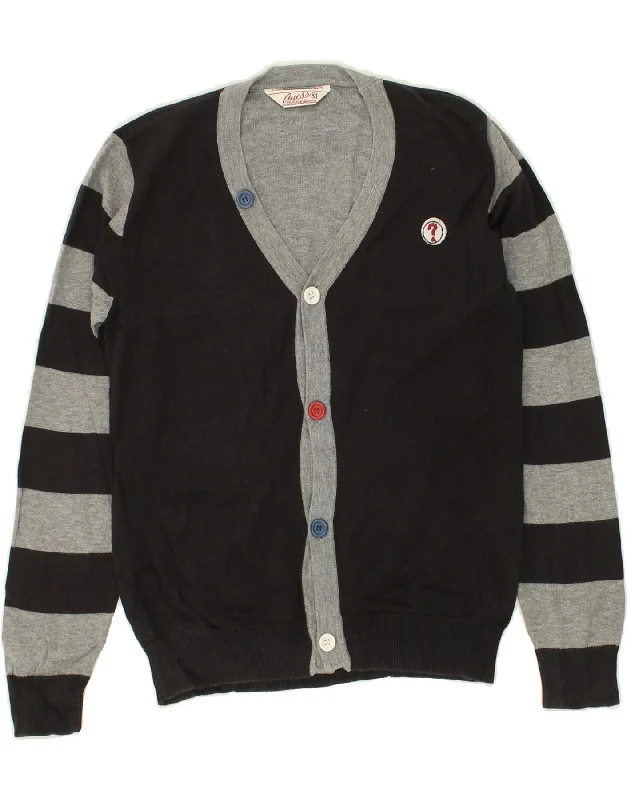 men's cozy sweaters -GUESS Boys Graphic Cardigan Sweater 10-11 Years Black Striped