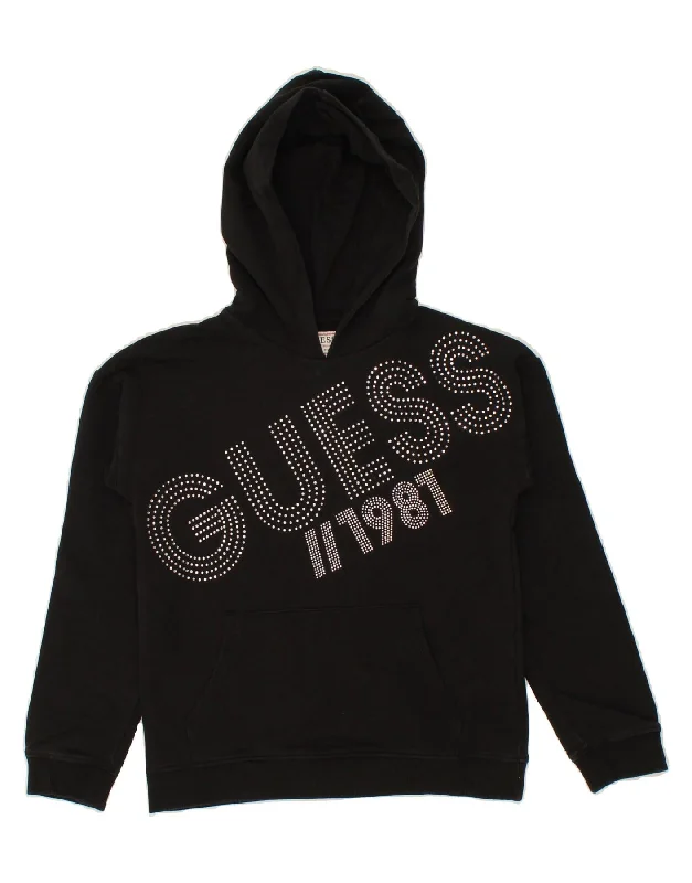 men's cotton blend hoodies -GUESS Girls Graphic Hoodie Jumper 11-12 Years Black