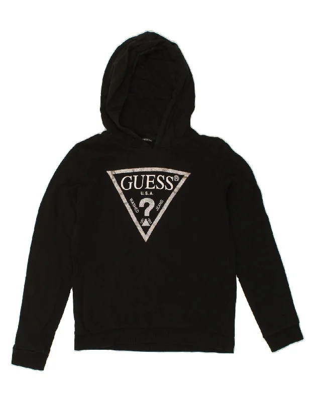 men's printed graphic sweatshirts -GUESS Girls Graphic Hoodie Jumper 13-14 Years Black