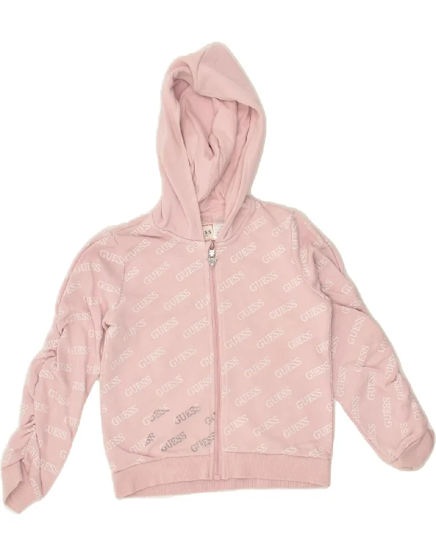 men's textured sweaters -GUESS Girls Graphic Zip Hoodie Sweater 2-3 Years Pink Cotton