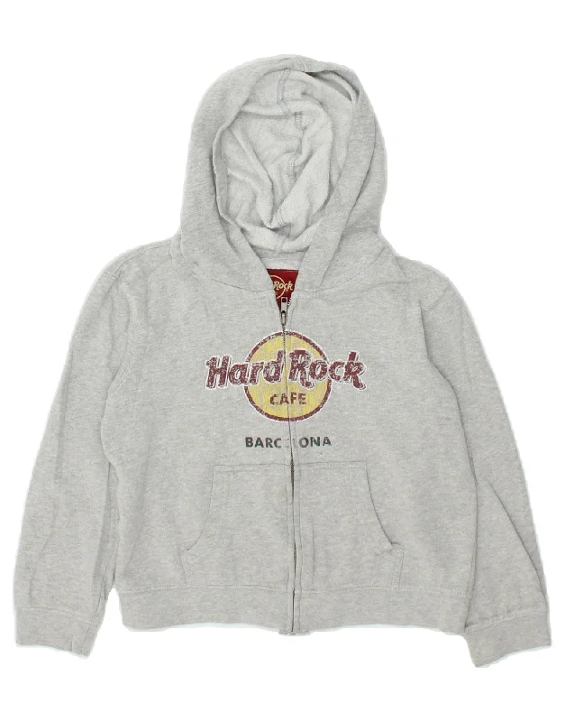 men's lightweight knitted sweaters -HARD ROCK CAFE Boys Barcelona Zip Hoodie Sweater 10-11 Years Medium Grey