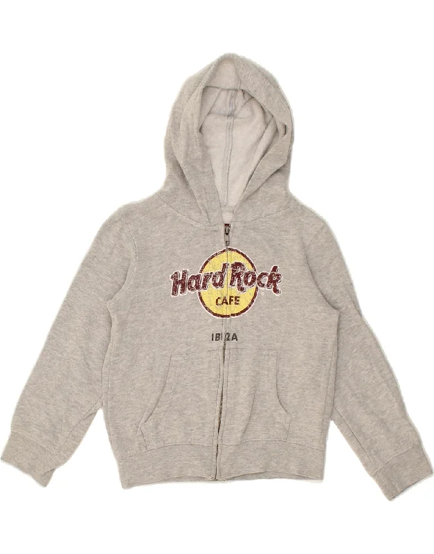 men's cozy sweaters -HARD ROCK CAFE Boys Ibiza Graphic Zip Hoodie Sweater 6-7 Years Small Grey