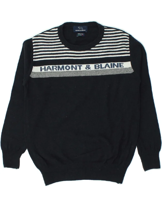 men's comfortable wool sweaters -HARMONT & BLAINE Boys Graphic Crew Neck Jumper Sweater 10-11 Years Black