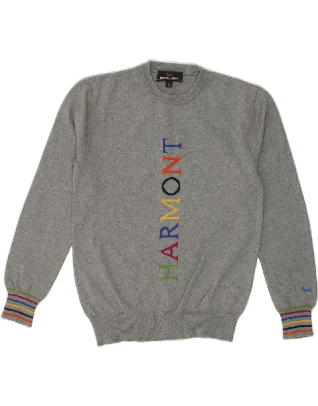 men's v-neck sweaters -HARMONT & BLAINE Boys Graphic Crew Neck Jumper Sweater 11-12 Years Grey