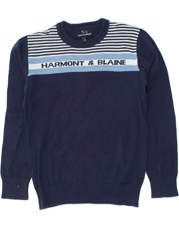 men's colorful sweaters -HARMONT & BLAINE Boys Graphic Crew Neck Jumper Sweater 7-8 Years Navy Blue