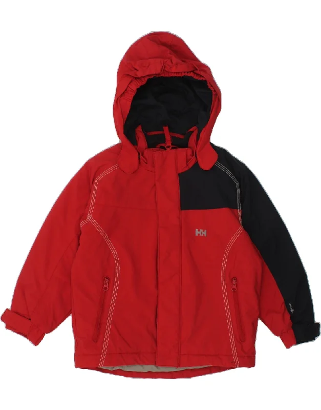 men's trench jackets for winter -HELLY HANSEN Boys Hooded Windbreaker Jacket 4-5 Years Red Colourblock