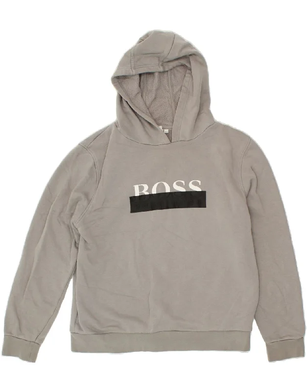 men's pullover sweatshirts -HUGO BOSS Boys Graphic Hoodie Jumper 13-14 Years Small  Grey Cotton