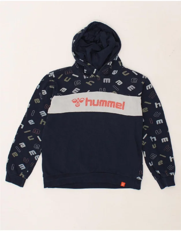 men's versatile hoodies -HUMMEL Boys Graphic Hoodie Jumper 11-12 Years Navy Blue Colourblock Cotton