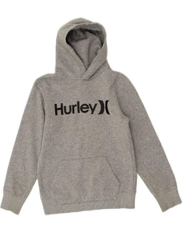 men's lightweight cotton hoodie -HURLEY Boys Graphic Hoodie Jumper 10-11 Years Grey Cotton