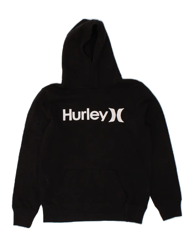 men's hoodie with unique design -HURLEY Boys Graphic Hoodie Jumper 12-13 Years Large Black Cotton