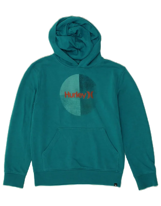 men's pullover sweatshirts -HURLEY Boys Graphic Hoodie Jumper 14-15 Years Large Blue Cotton