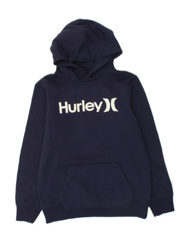 men's trendy oversized hoodies -HURLEY Boys Graphic Hoodie Jumper 15-16 Years XL  Navy Blue Cotton