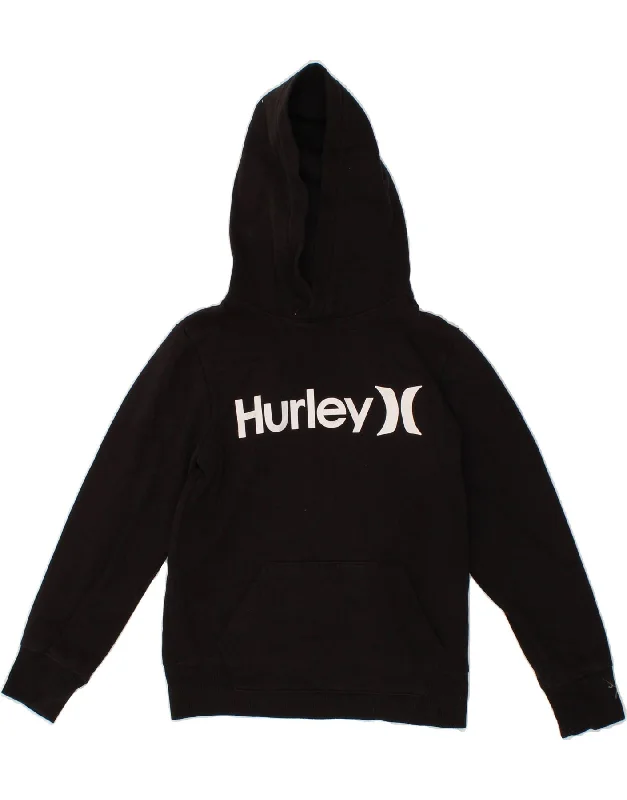 men's zip-up hoodie for hiking -HURLEY Boys Graphic Hoodie Jumper 7-8 Years Black Cotton