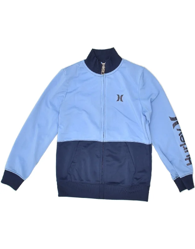 men's winter jackets -HURLEY Boys Graphic Tracksuit Top Jacket 6-7 Years Blue Colourblock