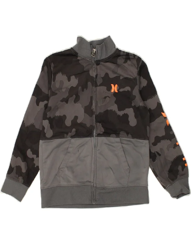 men's vintage jackets -HURLEY Boys Graphic Tracksuit Top Jacket 6-7 Years Grey Camouflage