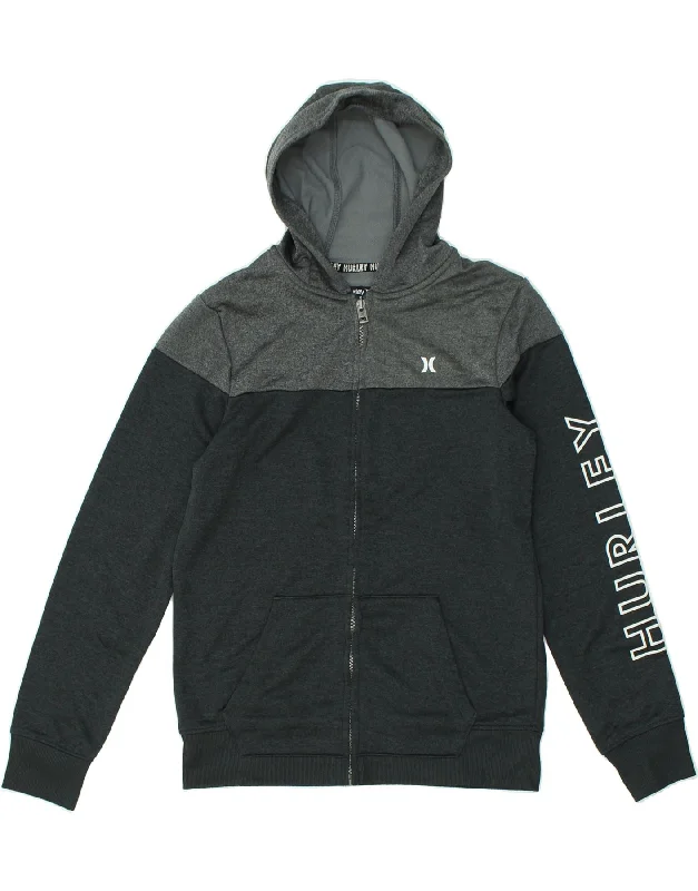 men's stylish sweaters -HURLEY Boys Graphic Zip Hoodie Sweater 15-16 Years Black Colourblock