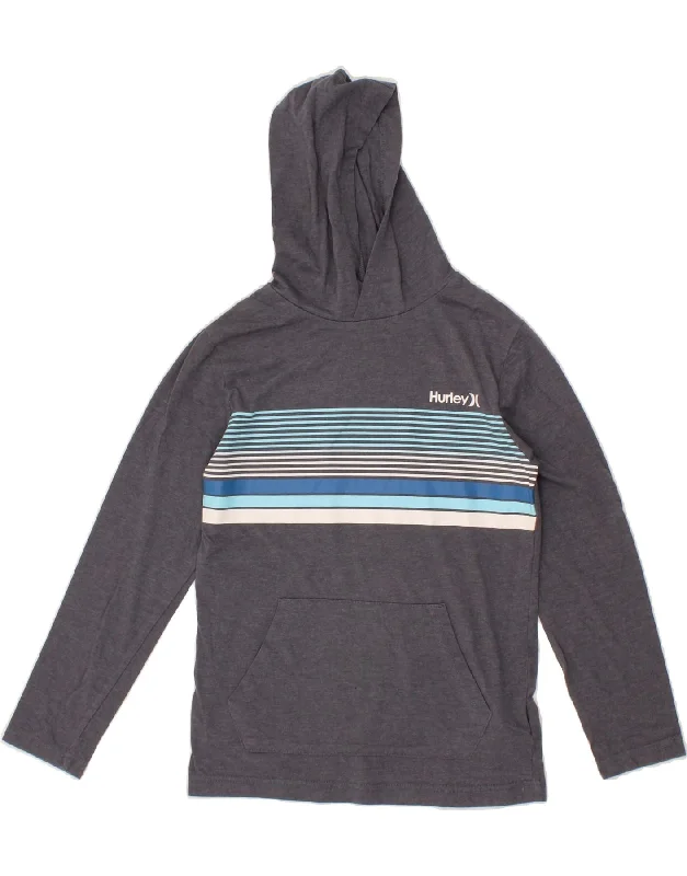 men's hoodie for fashion -HURLEY Boys Hoodie Jumper 10-11 Years Medium  Grey Striped Cotton