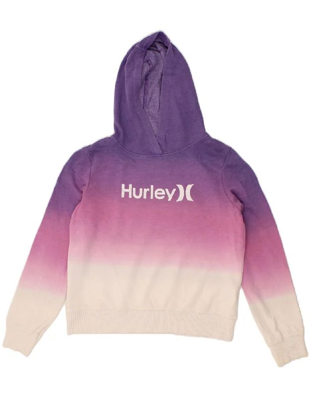 men's hoodie for fashion -HURLEY Girls Graphic Hoodie Jumper 13-14 Years XL Purple Tie Dye Cotton