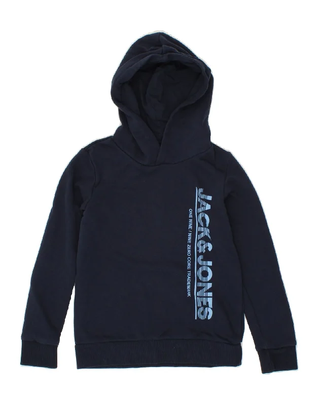 men's trendy oversized hoodies -JACK & JONES Boys Graphic Hoodie Jumper 9-10 Years Navy Blue Cotton