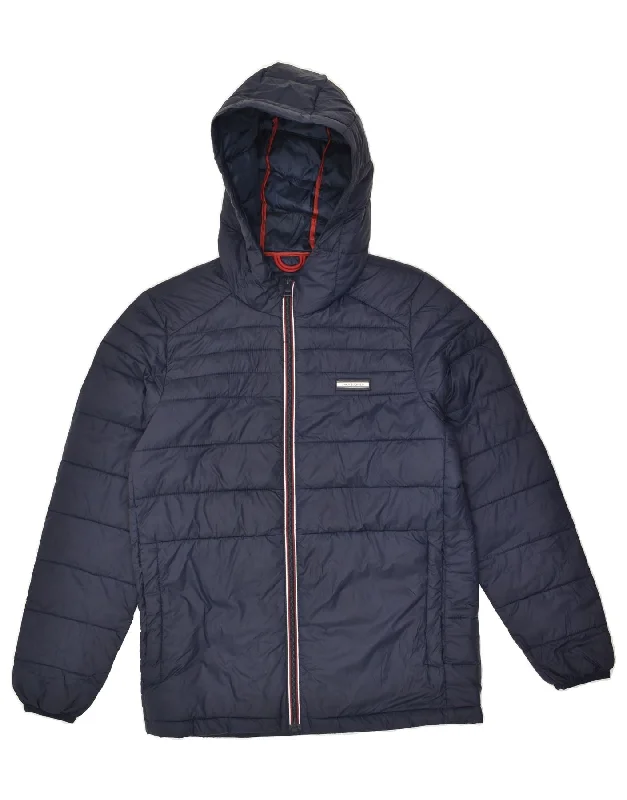 men's varsity jackets -JACK & JONES Boys Hooded Padded Jacket 13-14 Years Navy Blue Polyester