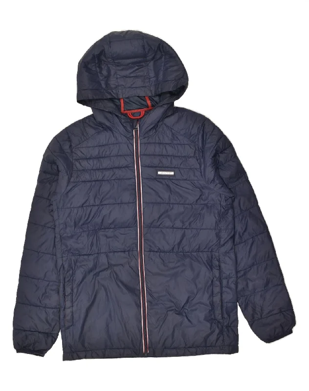 men's long sleeve jackets -JACK & JONES Boys Hooded Padded Jacket 15-16 Years Navy Blue Nylon