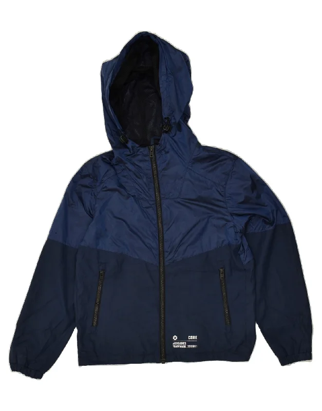 men's zip-up hooded jackets -JACK & JONES Boys Hooded Rain Jacket 11-12 Years Navy Blue